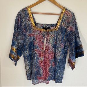 RD & Koko Aztec and Gold Metallic Blouse size M